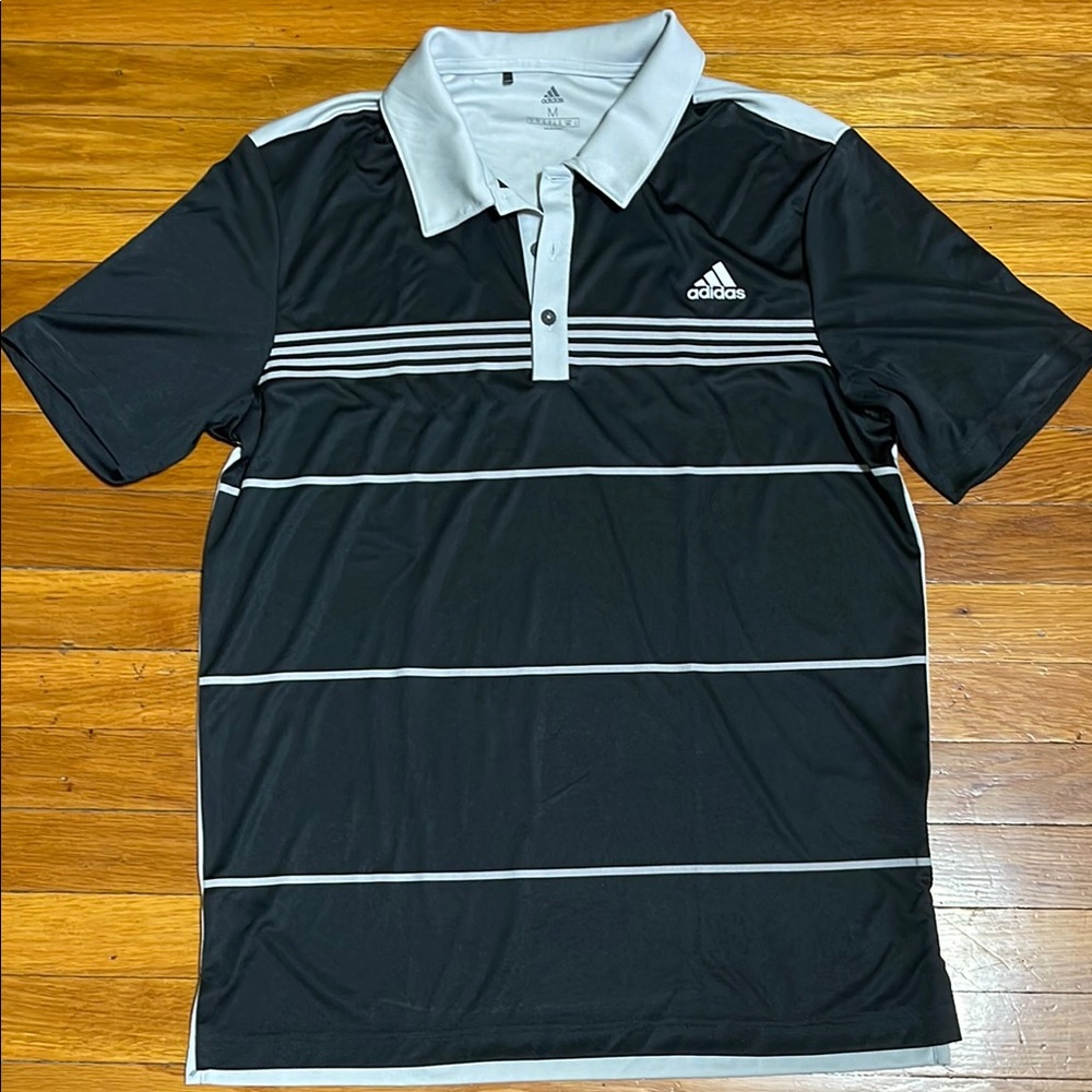 Adidas Black Polo Shirt with White Stripes